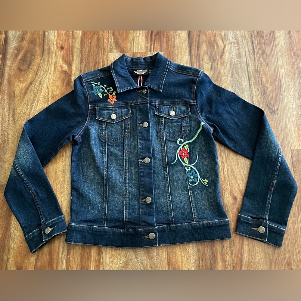 Harley-Davidson Woman’s Denim Embroidered Motorcycle Jacket, Size:  S